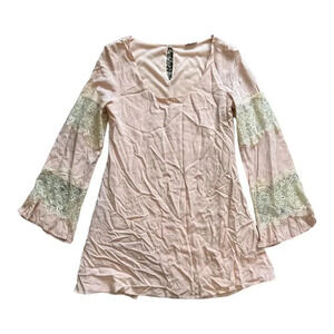 Tobi La Belle Pink Lace Flare Sleeve Mini Dress S